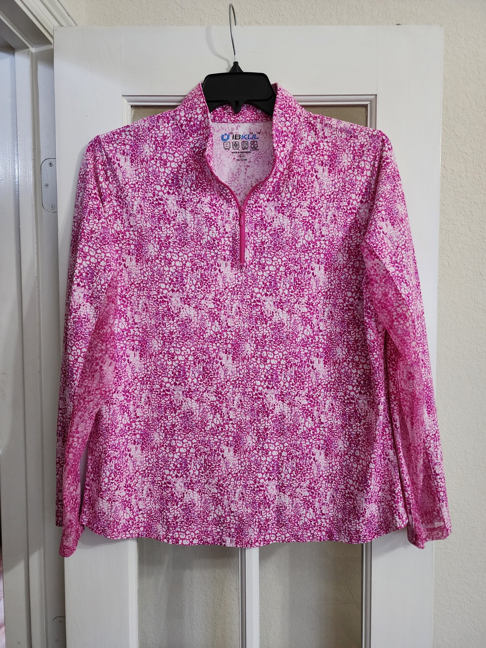IBKUL XXL Pink Animal Print Mock Neck 1/4 Zip UPF 50 Golf Top